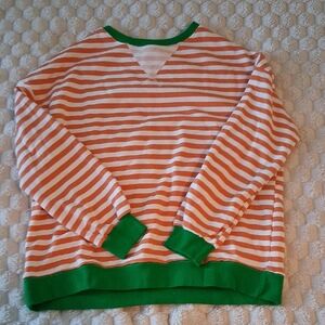 NWOT Orange and White Striped Sweater with Green Accents